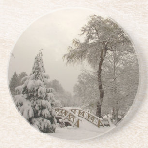 Winter Landscape Coaster Snow Covered Bridge Gift