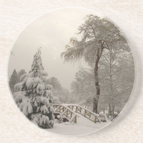 Winter Landscape Coaster Snow Covered Bridge  Gift