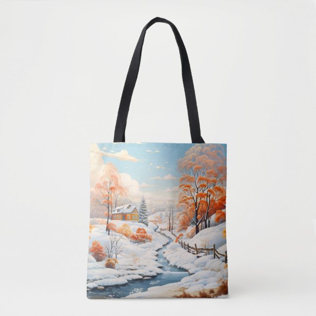 Winter Landscape Concept Abstract Colorful Scenery Tote Bag (Front)