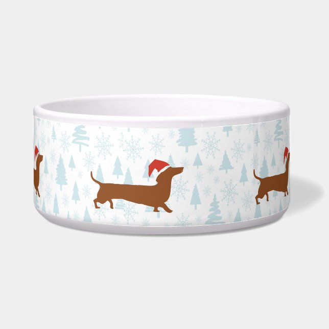 Winter landscape dachshund silhouette pet bowl (Front)