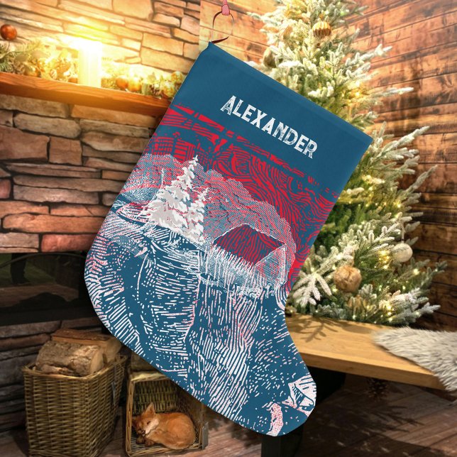 ❄ Winter Landscape Engraved Illustration  Large Christmas Stocking (❄ Winter Landscape Engraved Illustration Large Christmas Stocking ©Susanne Sachers - Sunny Mind )