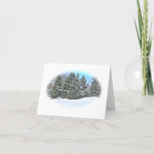 WINTER LANDSCAPE /EVERGREEN TREES & BENCH IN SNOW CARD