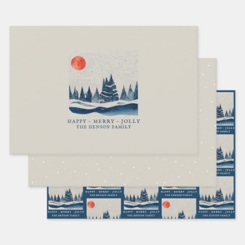 Winter Landscape Forest Moon Christmas Holiday Wrapping Paper Sheets
