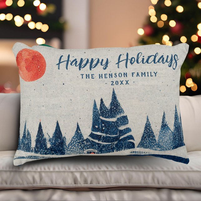 Winter Landscape Forest Moon Navy Blue Drawing  Accent Pillow (Creator Uploaded)