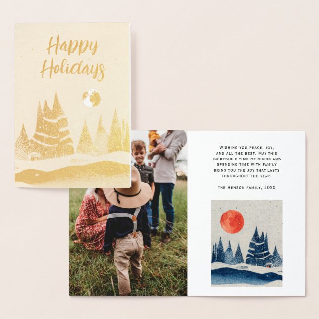 Winter Landscape Forest Moon Navy Blue Photo Foil Card (Display)