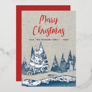 Winter Landscape Forest Navy Blue Silver Foil Card
