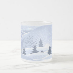 Winter landscape frosted glass coffee mug