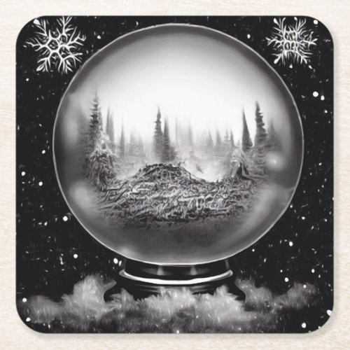 Winter Landscape Globe Square Paper Coaster