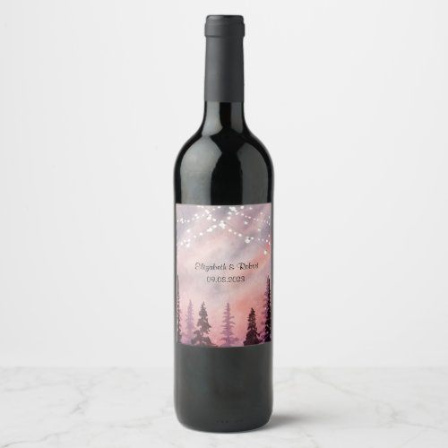Winter Landscape Greenpine Forest  Wine Label