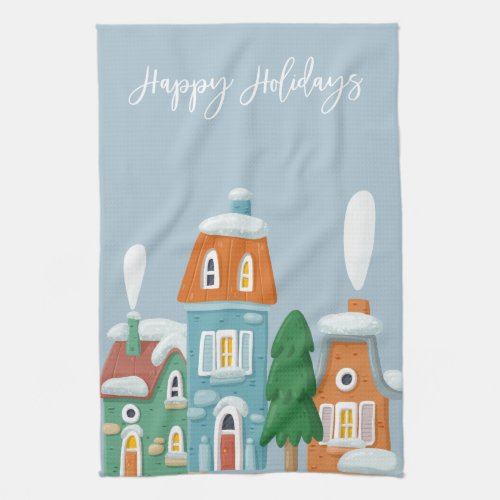Winter Landscape houses Whimsical Holdiay Kitchen Towel