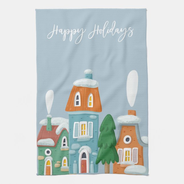 Winter Landscape houses Whimsical Holdiay Kitchen Towel (Vertical)