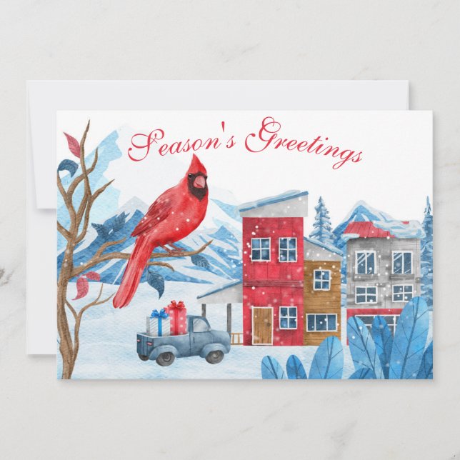 Winter Landscape Illustration Christmas Photo Card (Front)