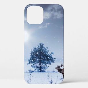 Winter landscape in blue color. Lonely tree and wi iPhone 12 Case