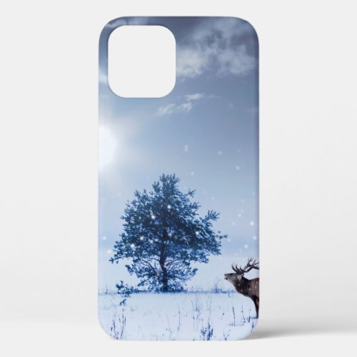 Winter landscape in blue color Lonely tree and wi iPhone 12 Case