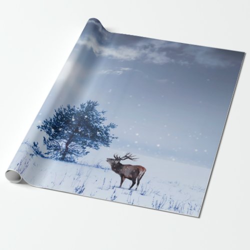 Winter landscape in blue color Lonely tree and wi Wrapping Paper