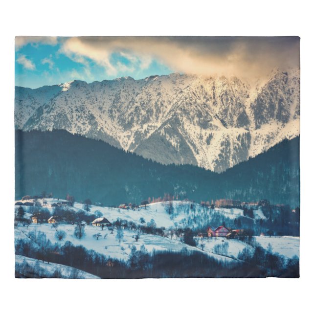 Winter landscape in Carpathian Mountain. Bran, Rom Duvet Cover (Front)