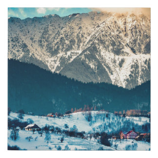 Winter landscape in Carpathian Mountain. Bran, Rom Faux Canvas Print