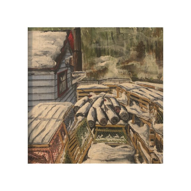 Winter Landscape Lobster Traps Wood Wall Art (Front)