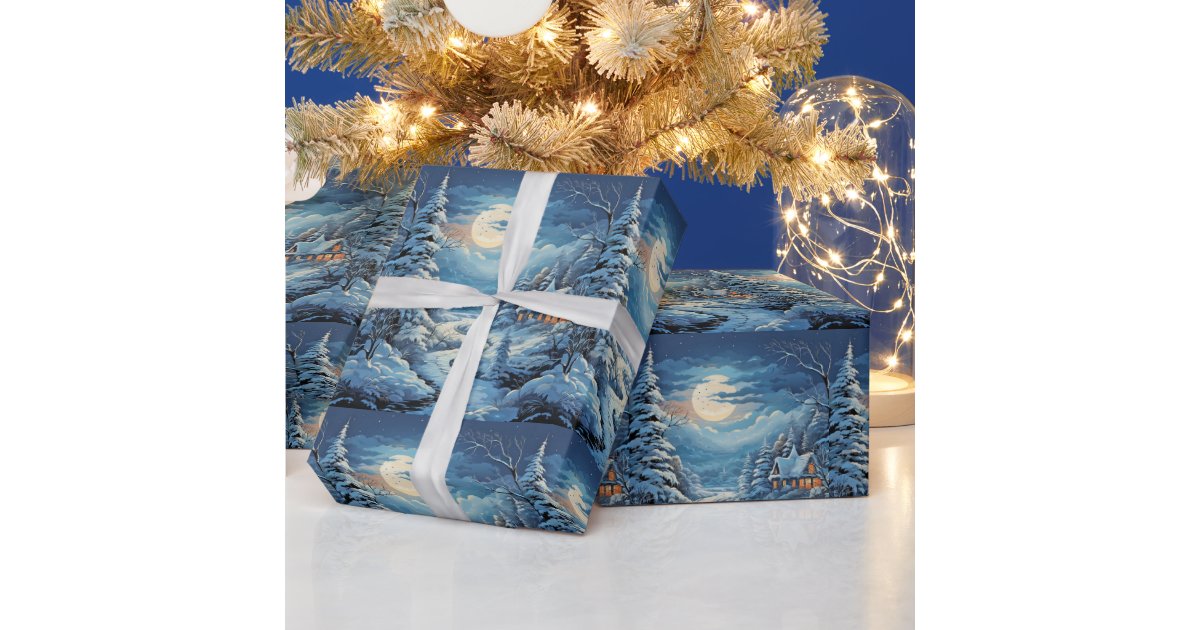 Log Pattern Wrapping Paper Winter Landscape Log Cabin Pine Trees River Wrapping Paper | Zazzle