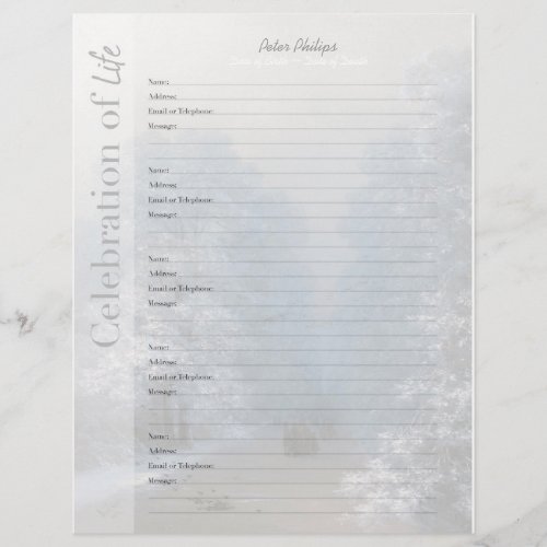 Winter Landscape Memorial Book Filler Page