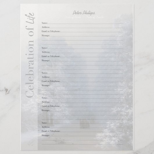 Winter Landscape Memorial Book Filler Page (Front)