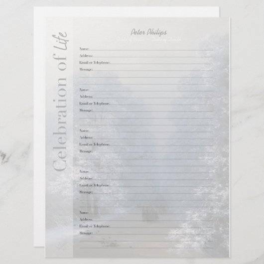 Winter Landscape Memorial Book Filler Page (Front/Back)