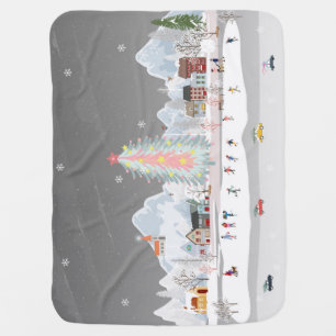 Winter landscape: night village celebration. baby blanket