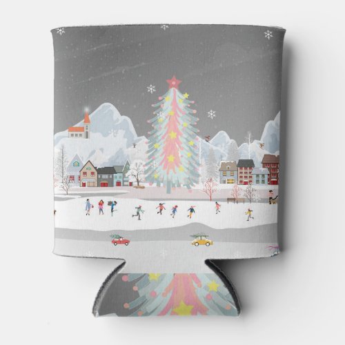 Winter landscape night village celebration can cooler