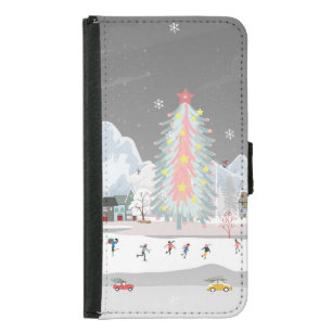 Winter landscape: night village celebration. samsung galaxy s5 wallet case