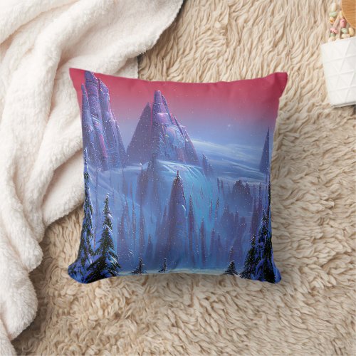 Winter landscape painting throw pillow