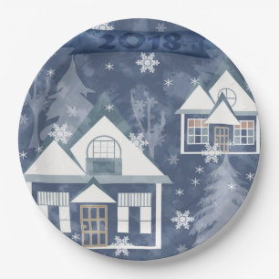 Winter landscape paper plates