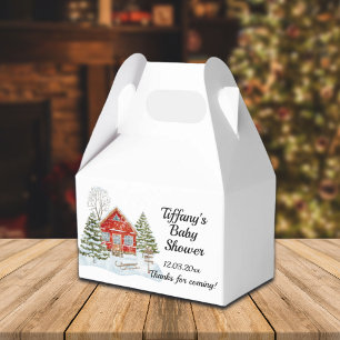 Winter Landscape Red House Baby Shower Favor Boxes