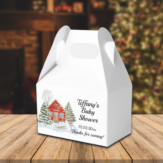 Winter Landscape Red House Baby Shower Favor Boxes (Creator Uploaded)
