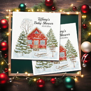 Winter Landscape Red House Baby Shower Napkins