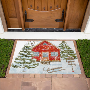 Winter Landscape Red House Doormat