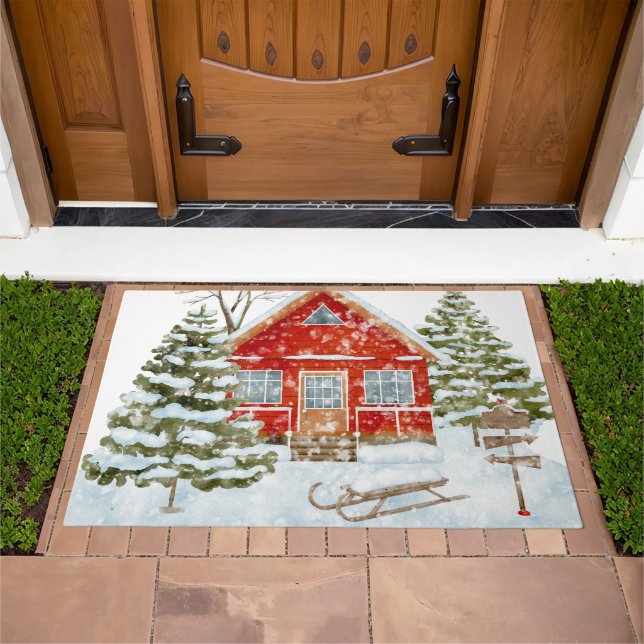 Winter Landscape Red House  Doormat (Outdoor)