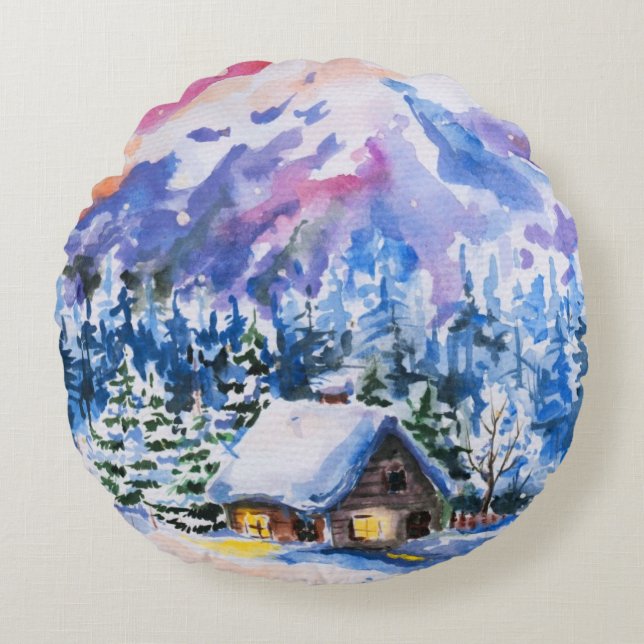 Winter landscape round pillow (Front)