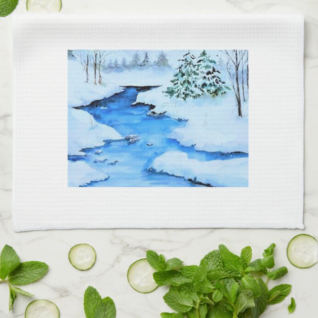 Winter Landscape Scene Kitchen Towel (Folded)