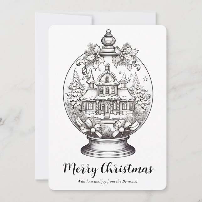 Winter Landscape Snow Globe Christmas Art Coloring Holiday Card (Front)
