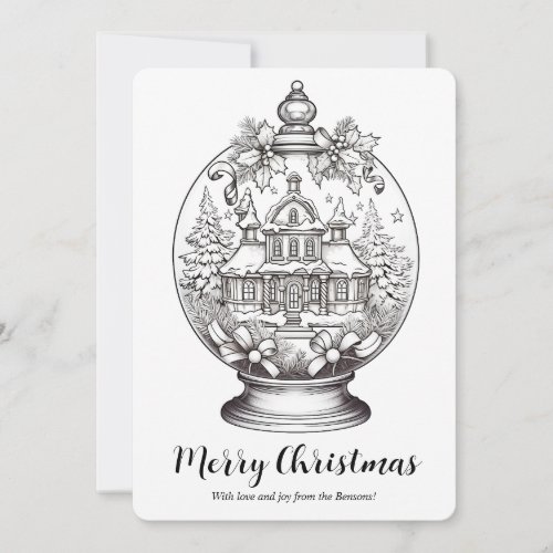 Winter Landscape Snow Globe Christmas Art Coloring Holiday Card