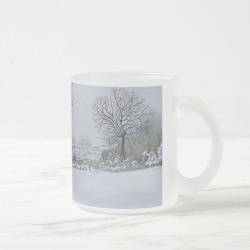 winter landscape snow scene at christmas  frosted glass coffee mug