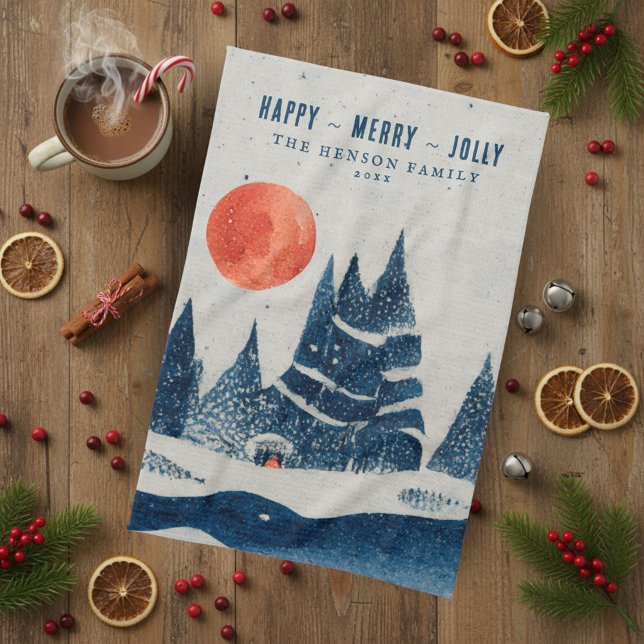 Winter Landscape Snowy Forest Moon Christmas Kitchen Towel (Creator Uploaded)