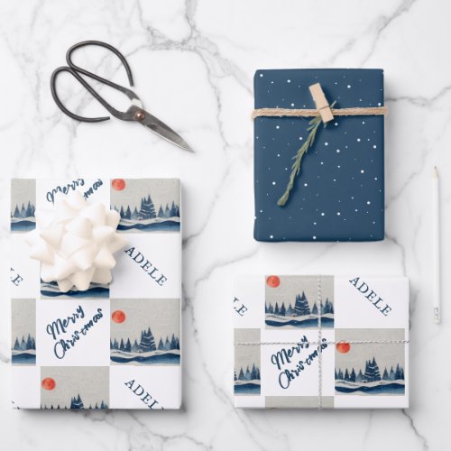 Winter Landscape Snowy Forest Moon Christmas Wrapping Paper Sheets