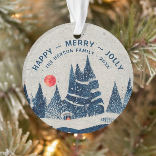 Winter Landscape Snowy Forest Moon Family  Ornament