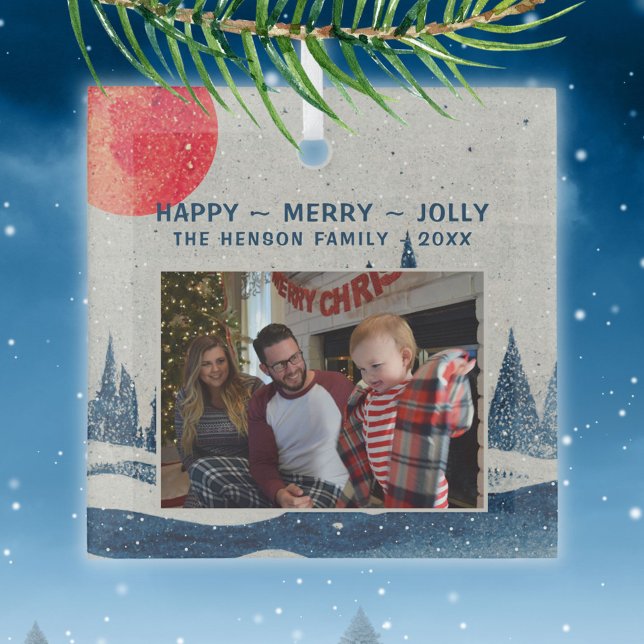 Winter Landscape Snowy Forest Moon Photo Christmas Glass Ornament (Creator Uploaded)