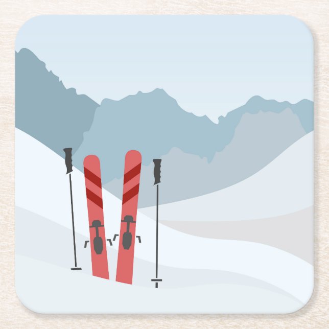 Winter landscape square paper coaster (Front)