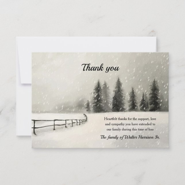Winter Landscape Sympathy Thank You Card (Front)