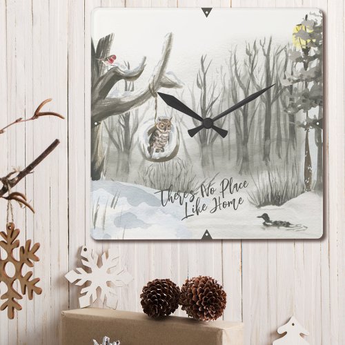 Winter Landscape Theres No Place Like Home Square Wall Clock
