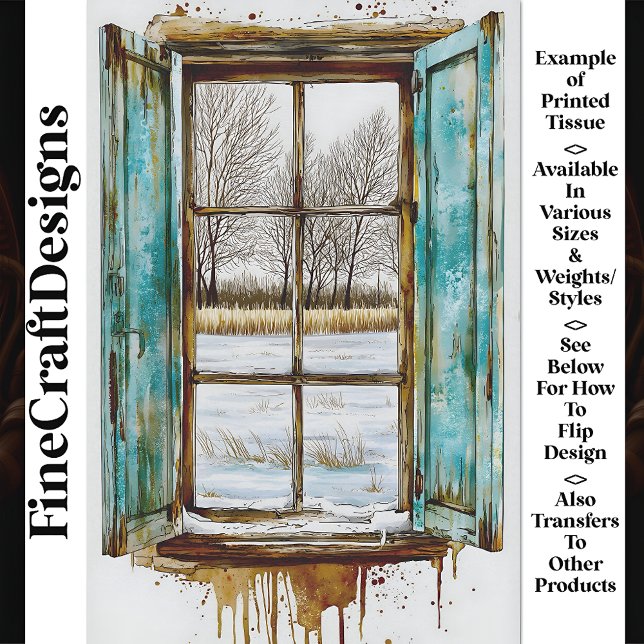 Winter Landscape Through Wood Window AN1 Decoupage Tissue Paper (Creator Uploaded)