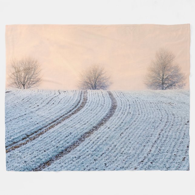 Winter Landscape Trees with Hoarfrost - Fleece Blanket (Front (Horizontal))